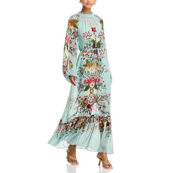 FARM Rio Beauty Bouquet Long Sleeve Floral Print Maxi Dress, Light Blue, NWT🇧🇷 - Picture 1 of 13